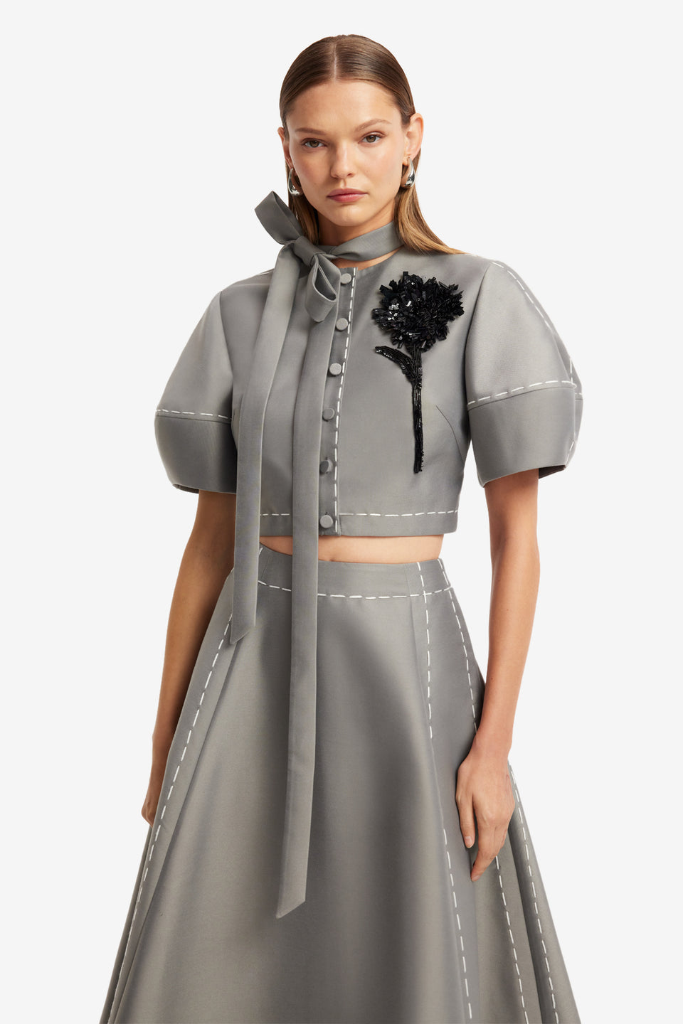 Molly Puff Sleeve Top - Steel Blouse/Shirts