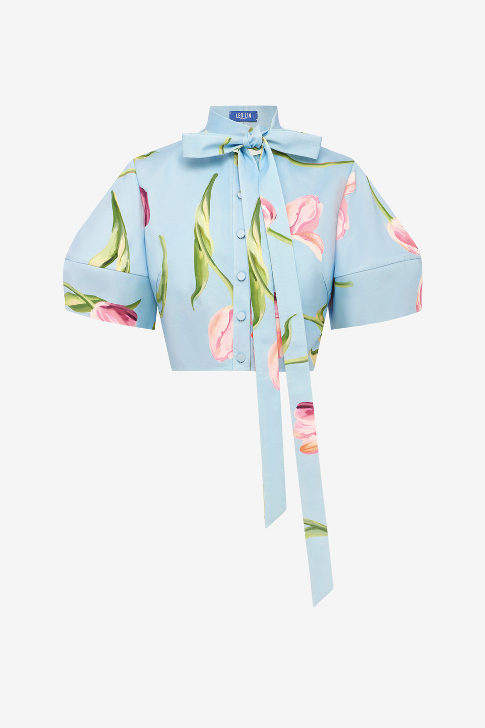 Exclusive LEO LIN Molly Puff Sleeve Top - Tulip Print in Blue