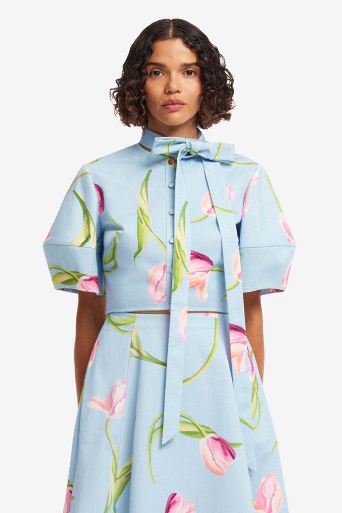 Molly Puff Sleeve Top - Tulip Print in Blue – LEO LIN