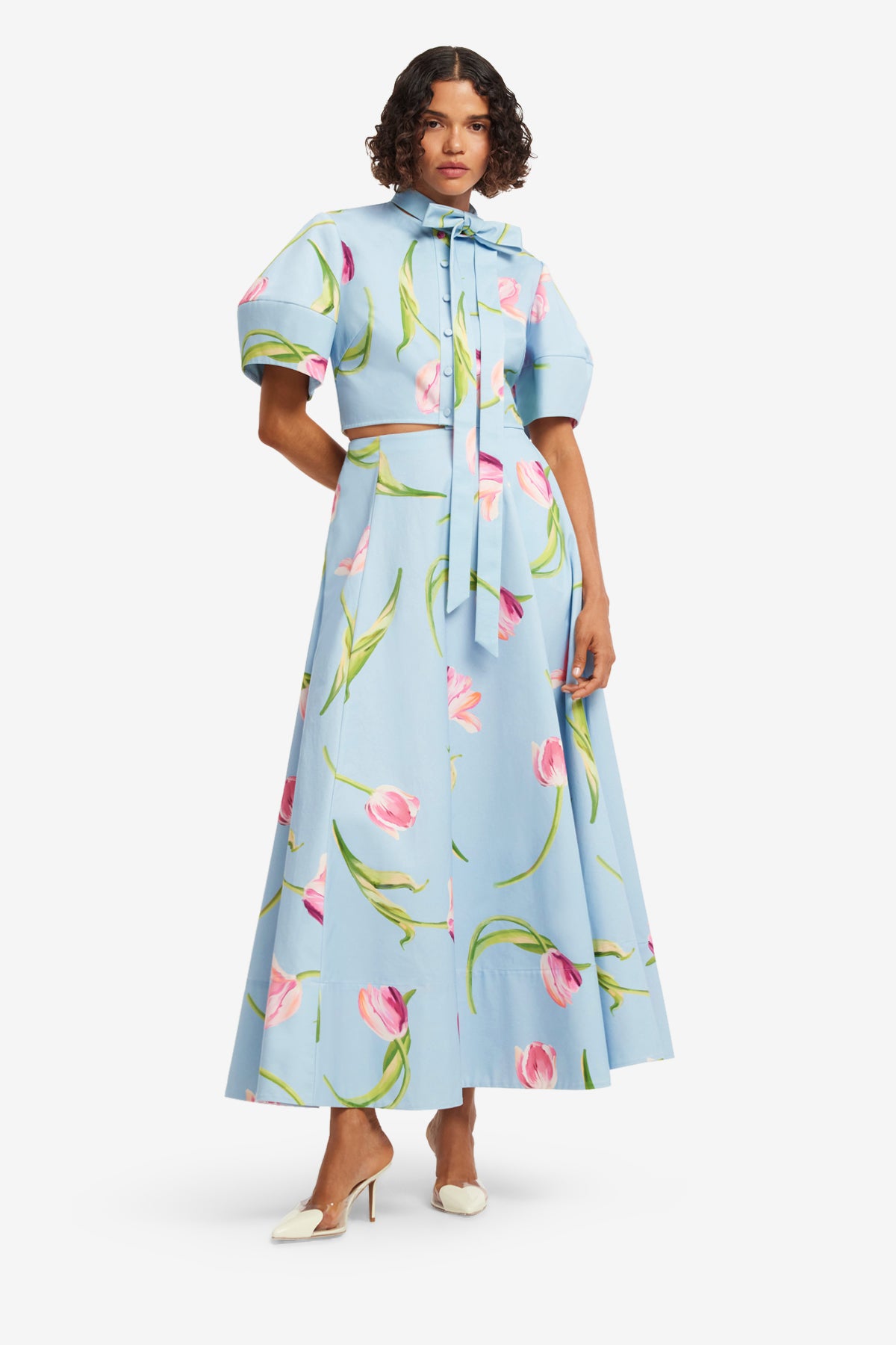 Molly Puff Sleeve Top - Tulip Print in Blue – LEO LIN