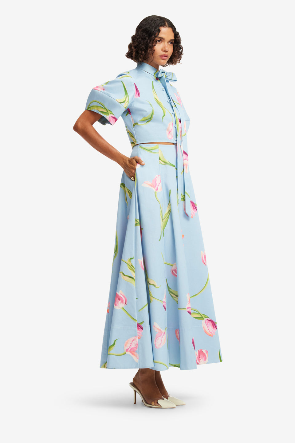 Exclusive LEO LIN Molly Puff Sleeve Top - Tulip Print in Blue