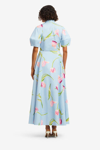 Exclusive LEO LIN Molly Puff Sleeve Top - Tulip Print in Blue
