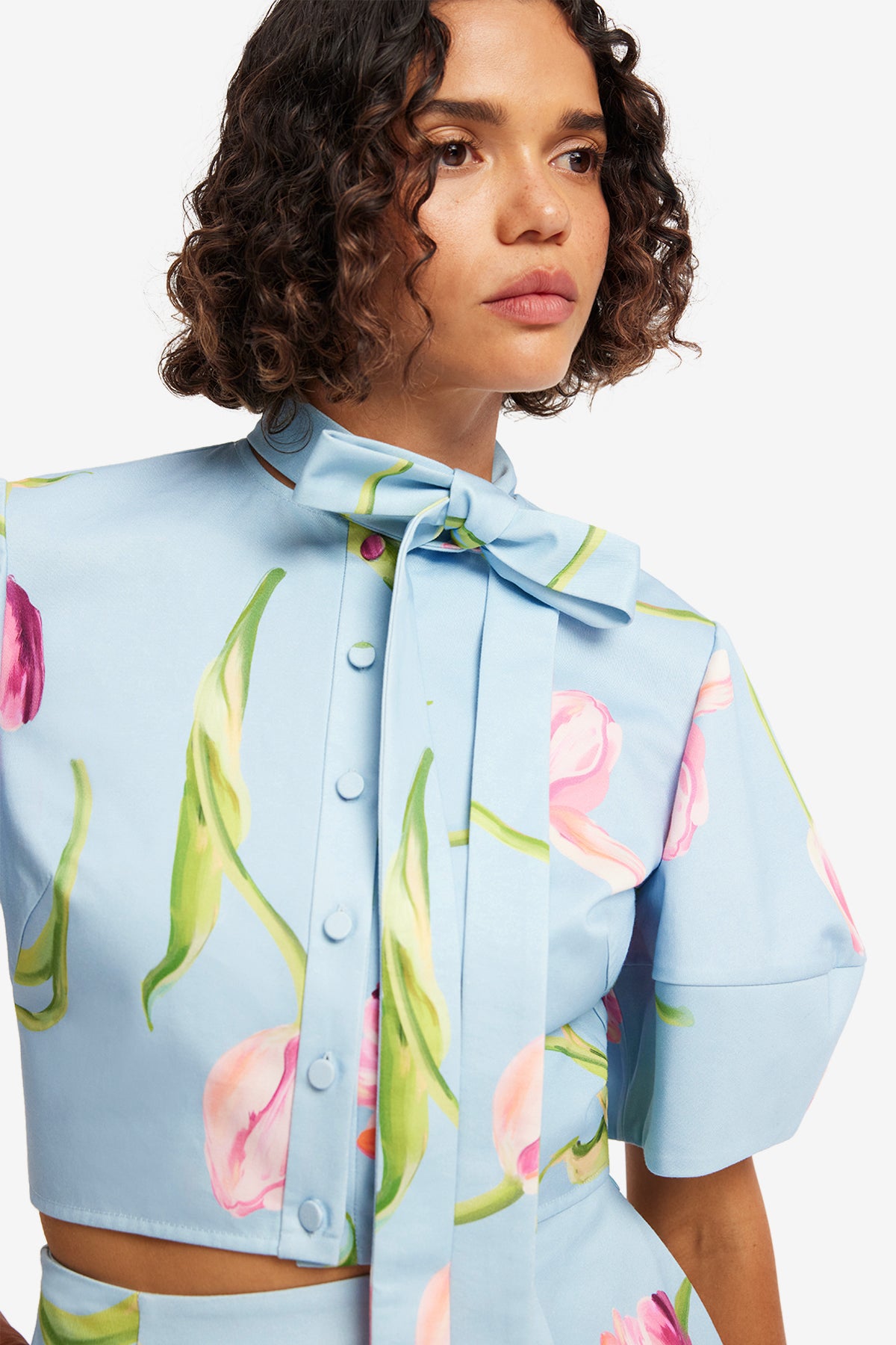 Molly Puff Sleeve Top - Tulip Print in Blue – LEO LIN