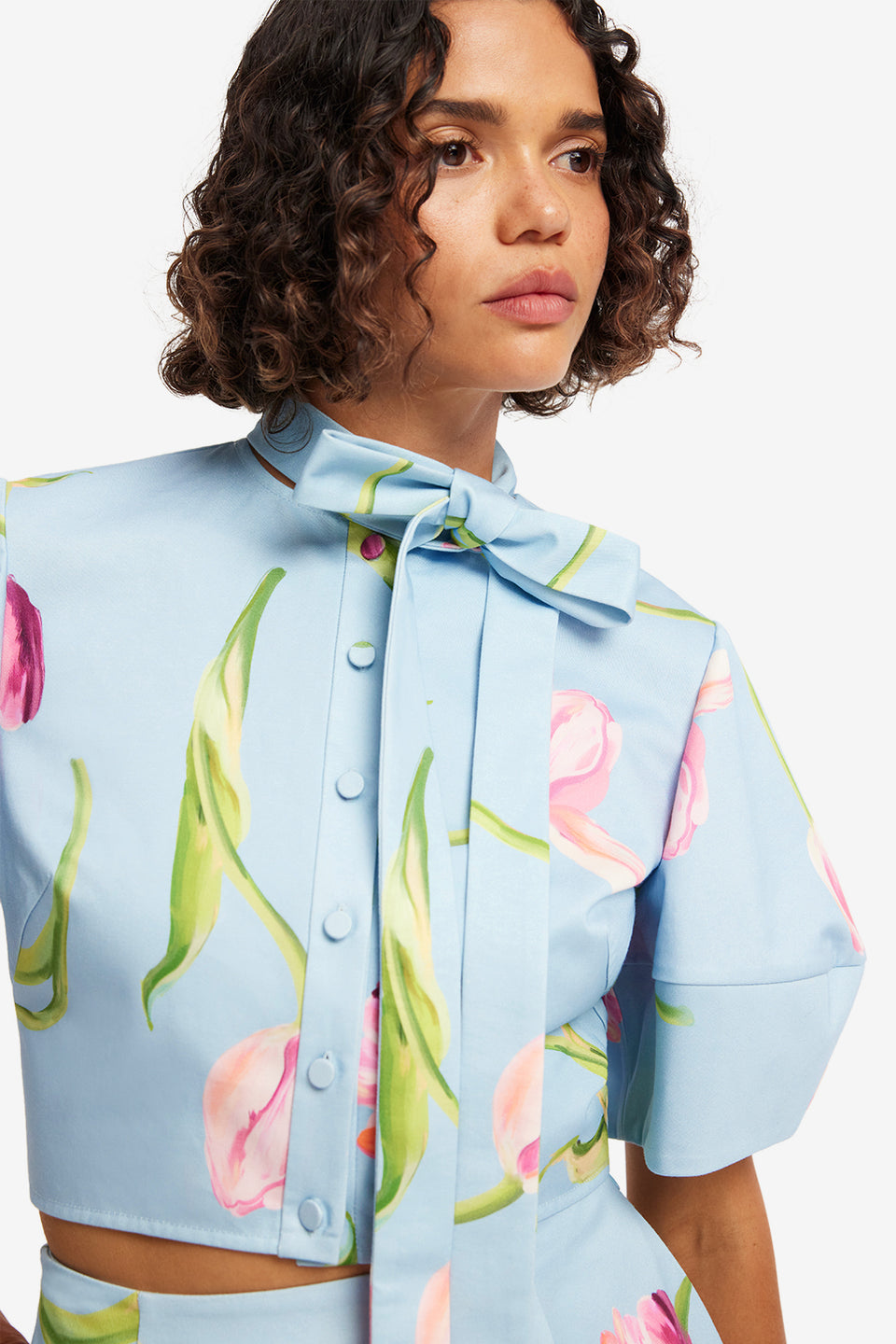 Exclusive LEO LIN Molly Puff Sleeve Top - Tulip Print in Blue