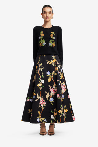 Exclusive LEO LIN Elina Maxi Skirt - Lemon Vine Print in Ebony