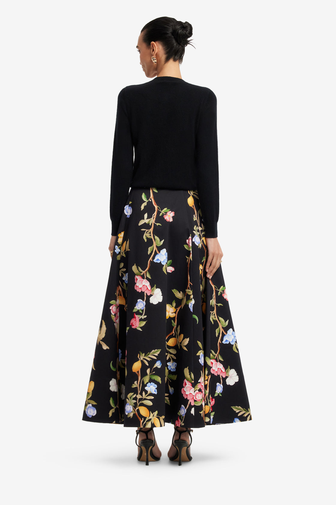 Exclusive LEO LIN Elina Maxi Skirt - Lemon Vine Print in Ebony