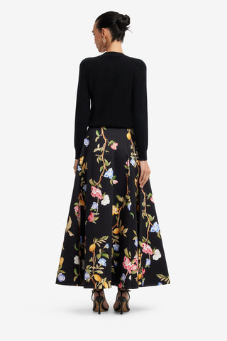 Exclusive LEO LIN Elina Maxi Skirt - Lemon Vine Print in Ebony