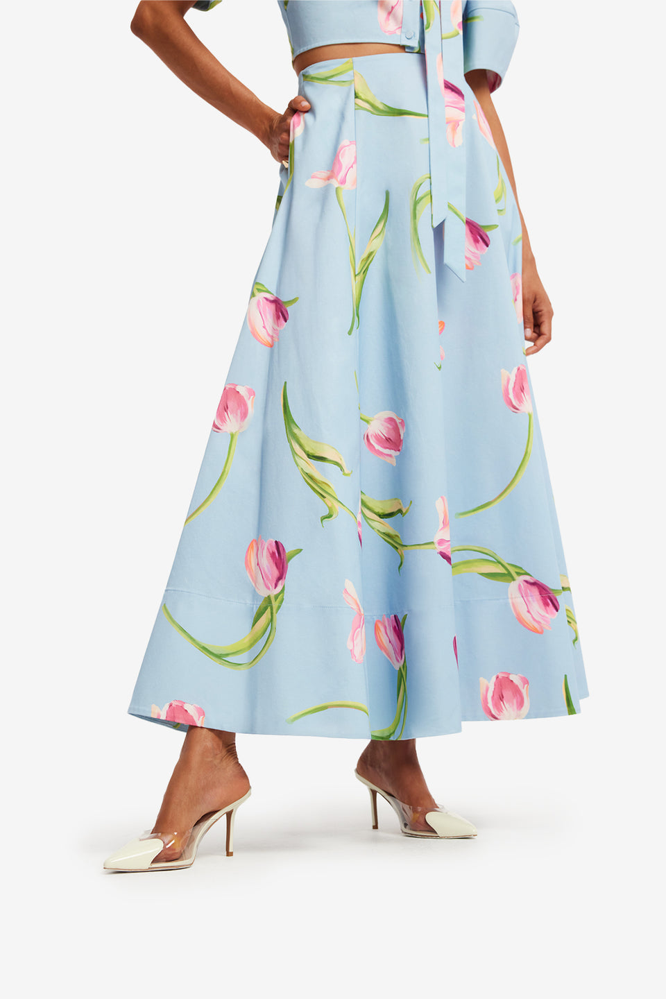 Exclusive LEO LIN Elina Maxi Skirt - Tulip Print in Blue