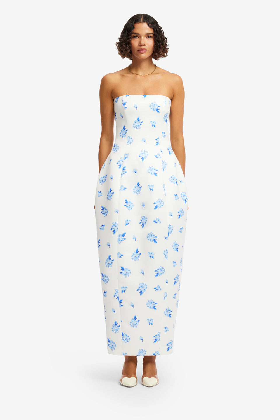 Exclusive LEO LIN Jessica Cocoon Bustier Maxi Dress - Ditsy Floral Print in Snow