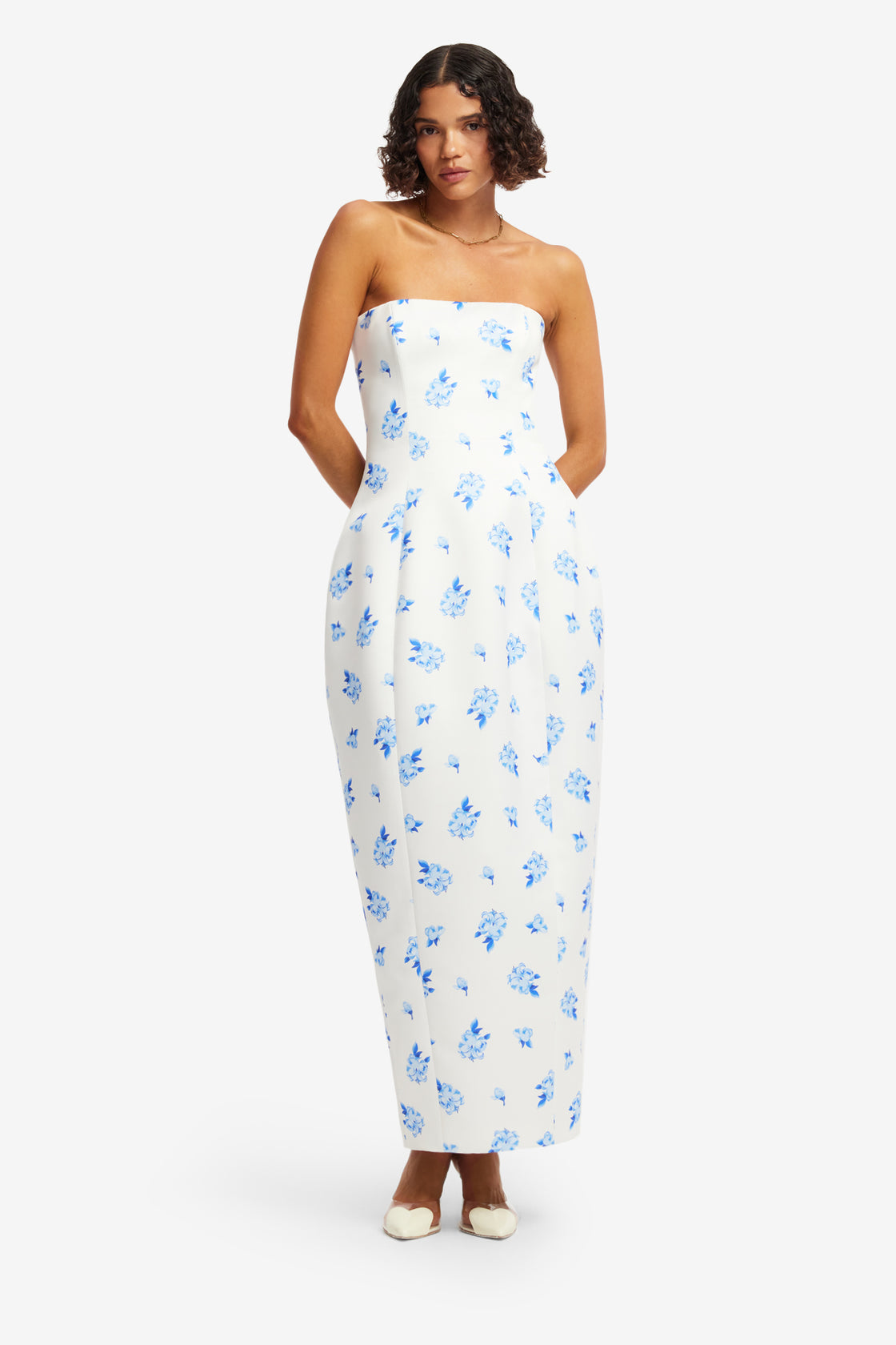 Exclusive LEO LIN Jessica Cocoon Bustier Maxi Dress - Ditsy Floral Print in Snow