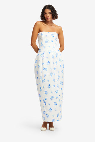 Exclusive LEO LIN Jessica Cocoon Bustier Maxi Dress - Ditsy Floral Print in Snow