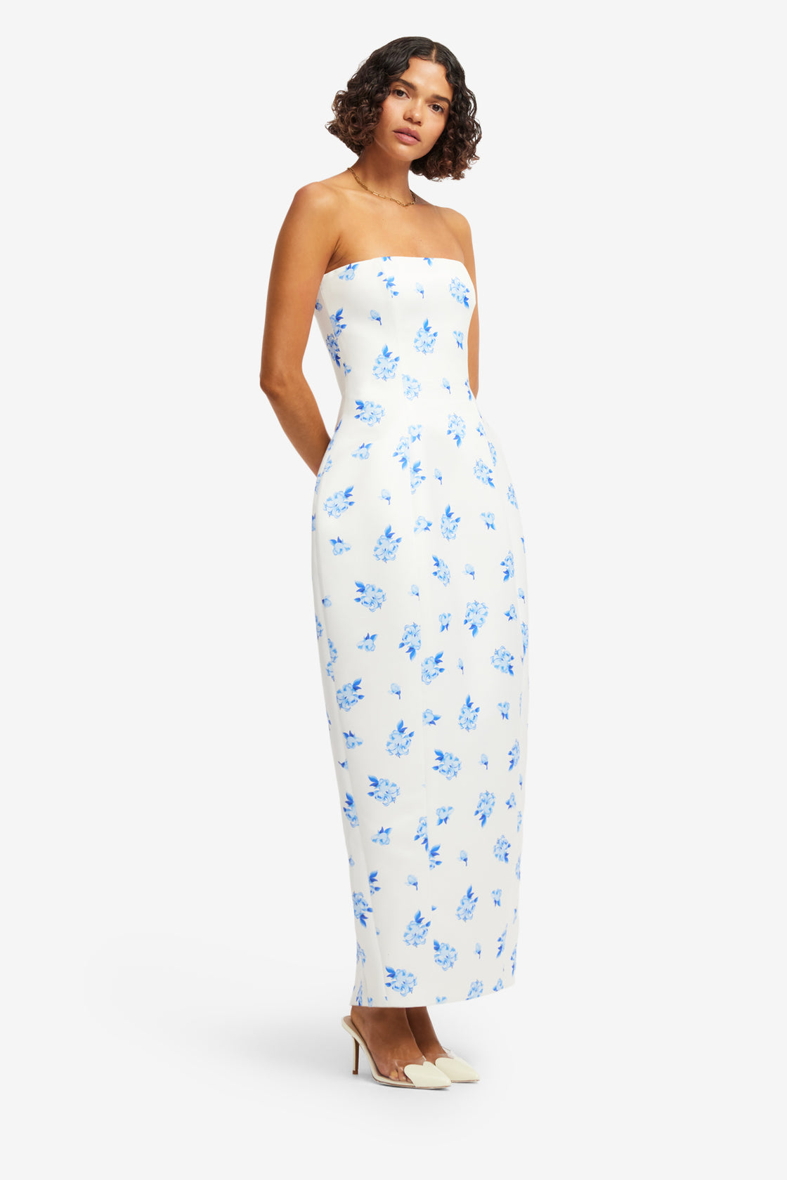 Exclusive LEO LIN Jessica Cocoon Bustier Maxi Dress - Ditsy Floral Print in Snow