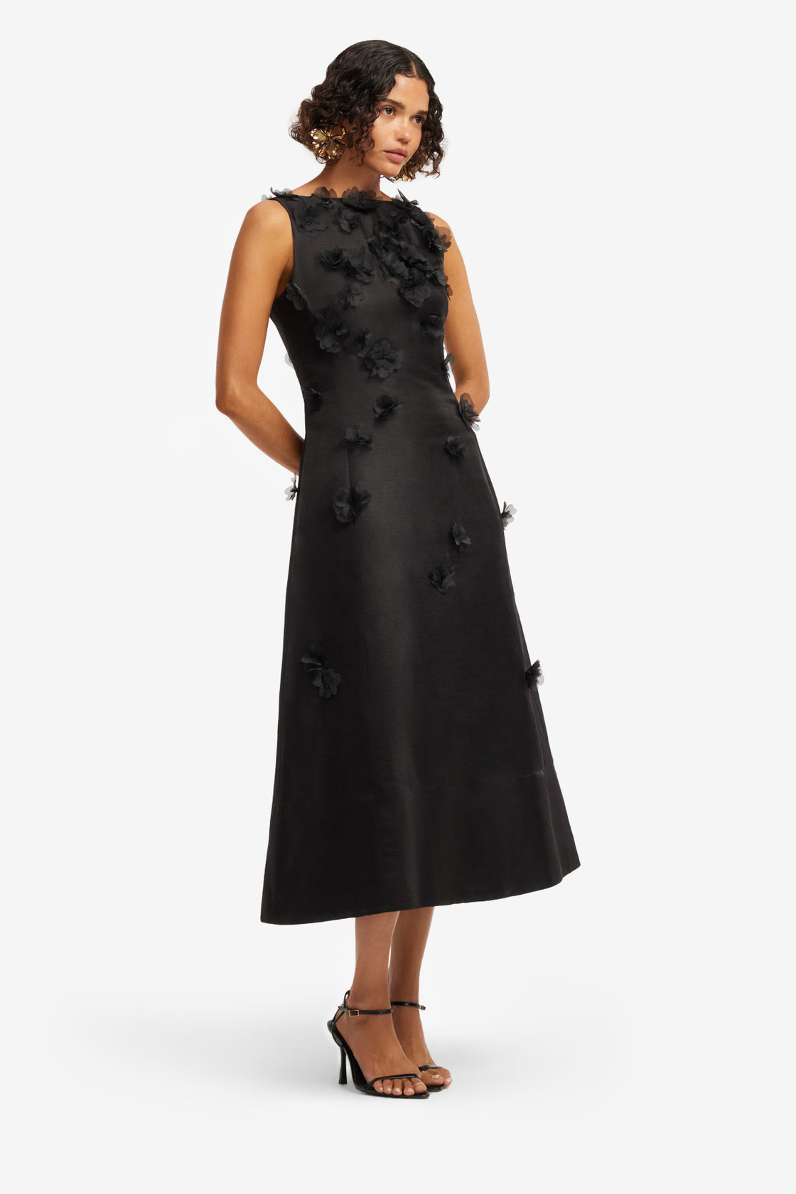 Exclusive LEO LIN Cleo Petal Sleeveless Midi Dress - Ebony