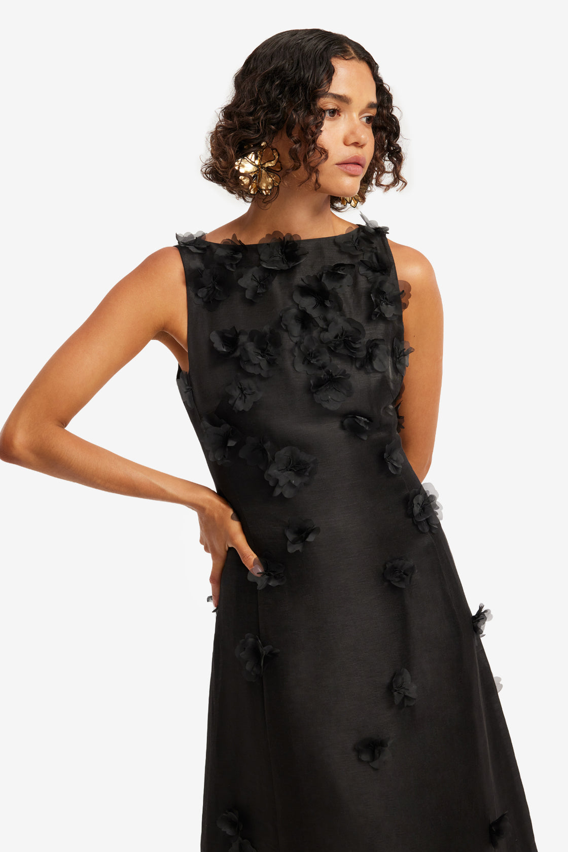 Exclusive LEO LIN Cleo Petal Sleeveless Midi Dress - Ebony