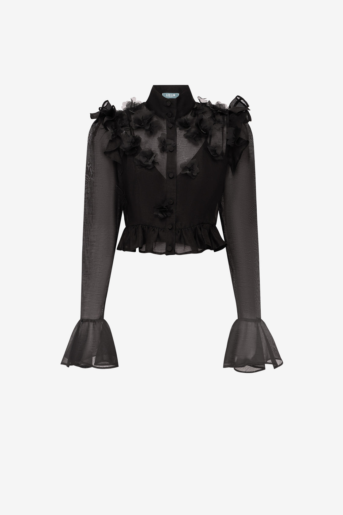 Exclusive LEO LIN Maeve Petal Butterfly Long Sleeve Top - Ebony