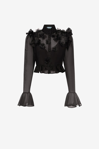 Exclusive LEO LIN Maeve Petal Butterfly Long Sleeve Top - Ebony