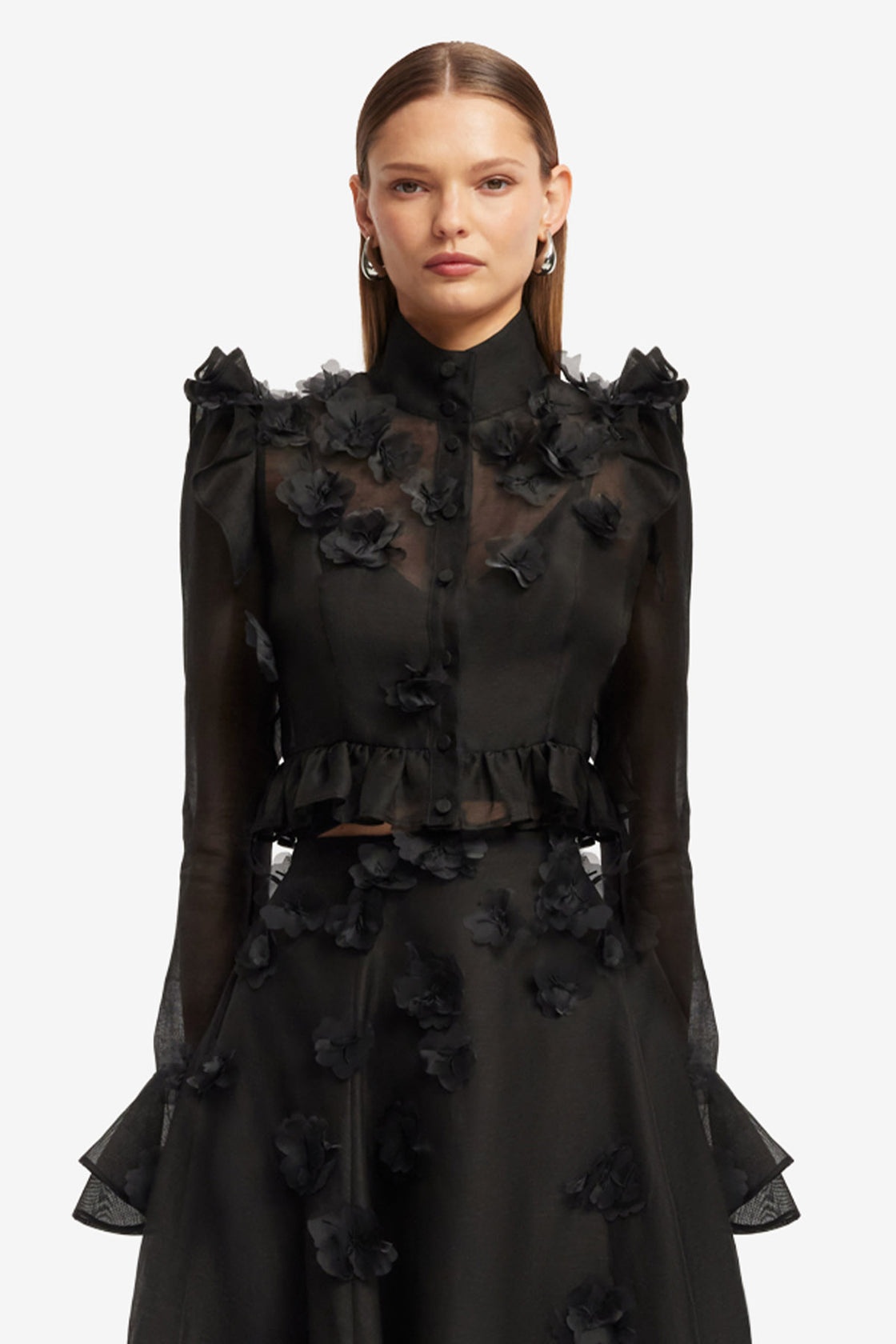 Exclusive LEO LIN Maeve Petal Butterfly Long Sleeve Top - Ebony