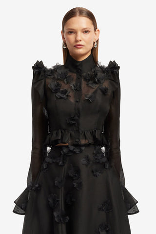 Exclusive LEO LIN Maeve Petal Butterfly Long Sleeve Top - Ebony