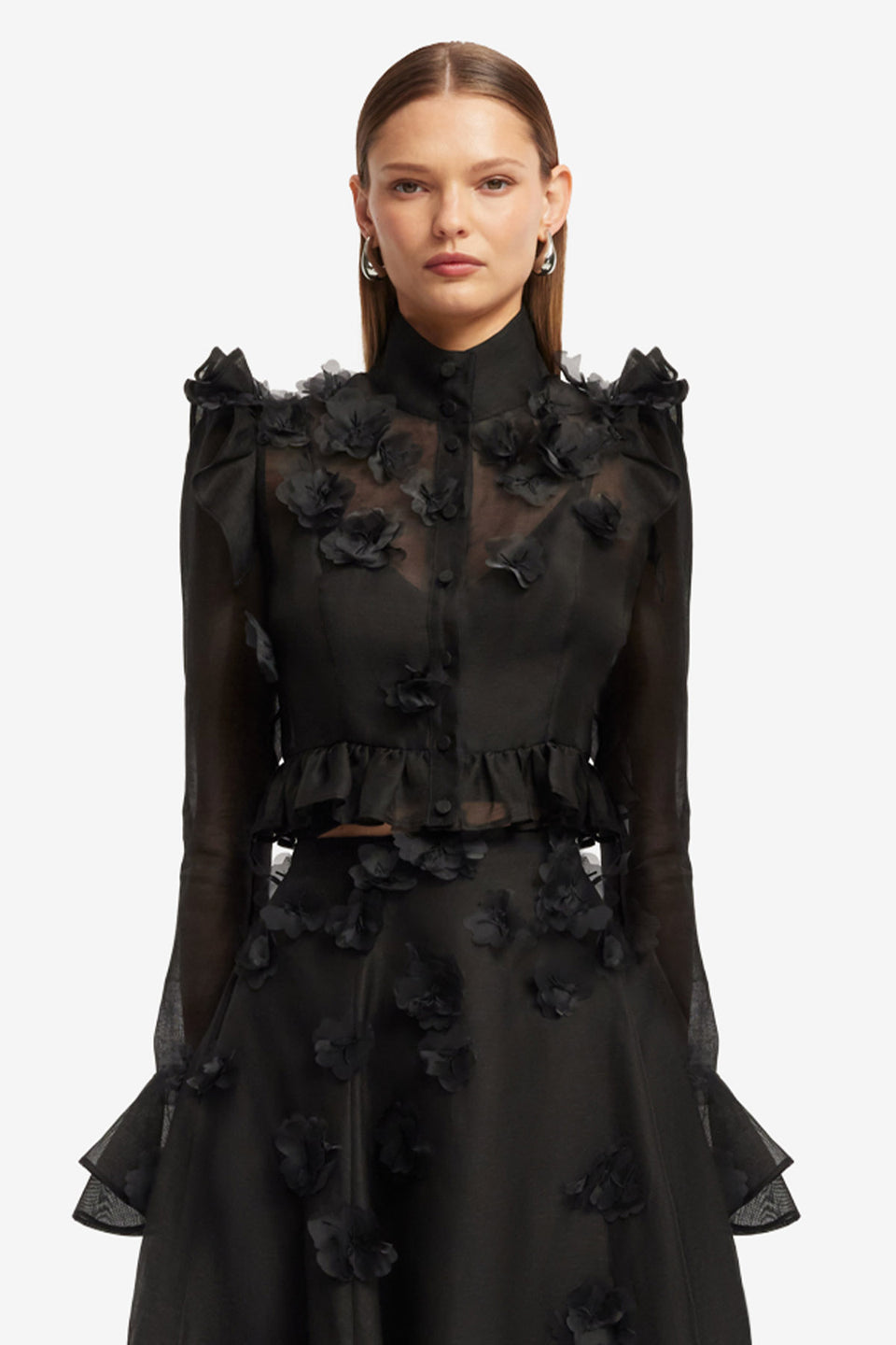 Exclusive LEO LIN Maeve Petal Butterfly Long Sleeve Top - Ebony
