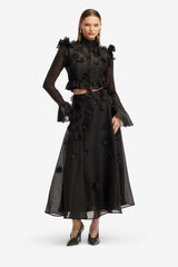 Maeve Petal Butterfly Long Sleeve Top - Ebony Tops