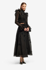 Maeve Petal Butterfly Long Sleeve Top - Ebony Tops