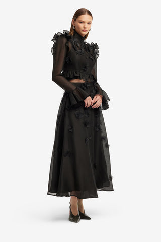 Exclusive LEO LIN Maeve Petal Butterfly Long Sleeve Top - Ebony