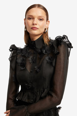 Exclusive LEO LIN Maeve Petal Butterfly Long Sleeve Top - Ebony