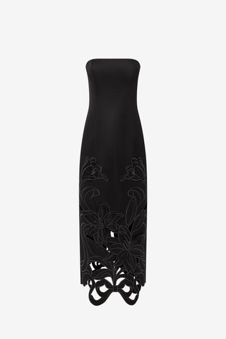 Exclusive LEO LIN Rayna Applique Bustier Maxi Dress - Lily in Ebony