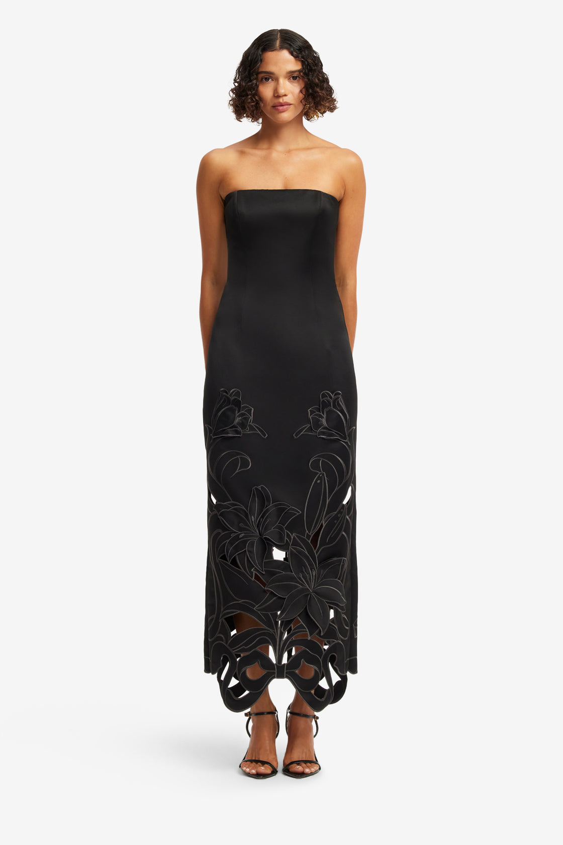 Exclusive LEO LIN Rayna Applique Bustier Maxi Dress - Lily in Ebony