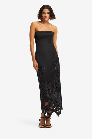 Exclusive LEO LIN Rayna Applique Bustier Maxi Dress - Lily in Ebony