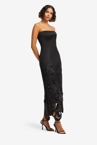 Exclusive LEO LIN Rayna Applique Bustier Maxi Dress - Lily in Ebony