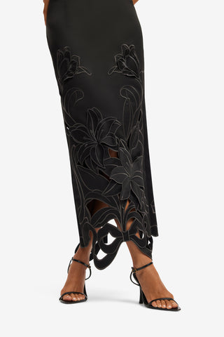 Exclusive LEO LIN Rayna Applique Bustier Maxi Dress - Lily in Ebony