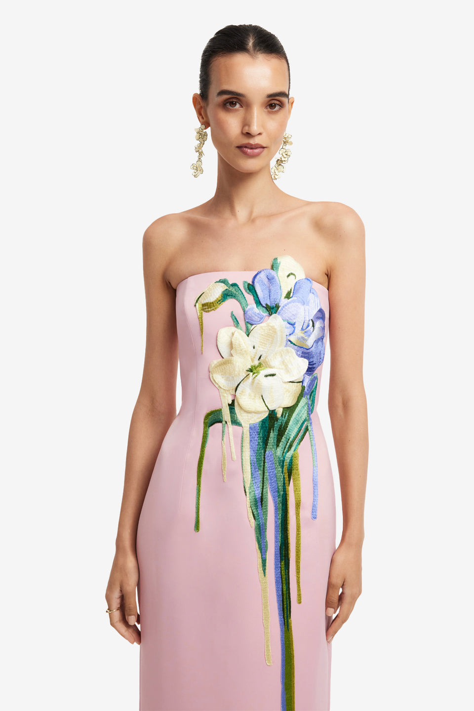 Exclusive LEO LIN Rayna Embroidered Bustier Maxi Dress - Bouquet Print in Pastel Pink