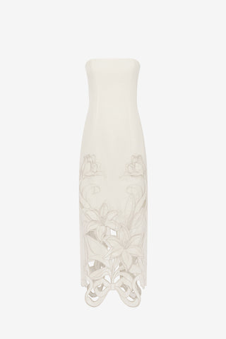 Exclusive LEO LIN Rayna Applique Bustier Maxi Dress - Lily in Snow