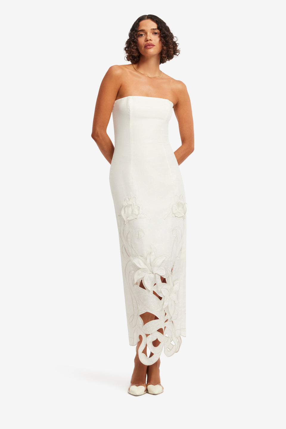 Exclusive LEO LIN Rayna Applique Bustier Maxi Dress - Lily in Snow