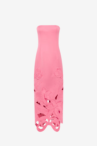 Exclusive LEO LIN Rayna Applique Bustier Maxi Dress - Lily in Fuchsia