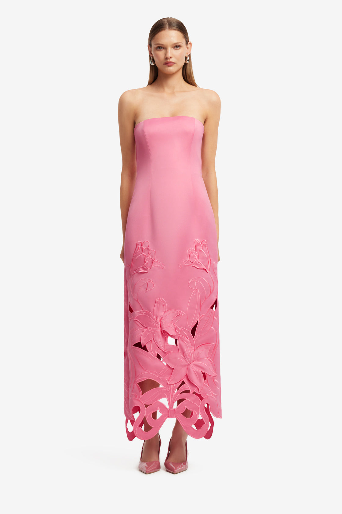 Exclusive LEO LIN Rayna Applique Bustier Maxi Dress - Lily in Fuchsia