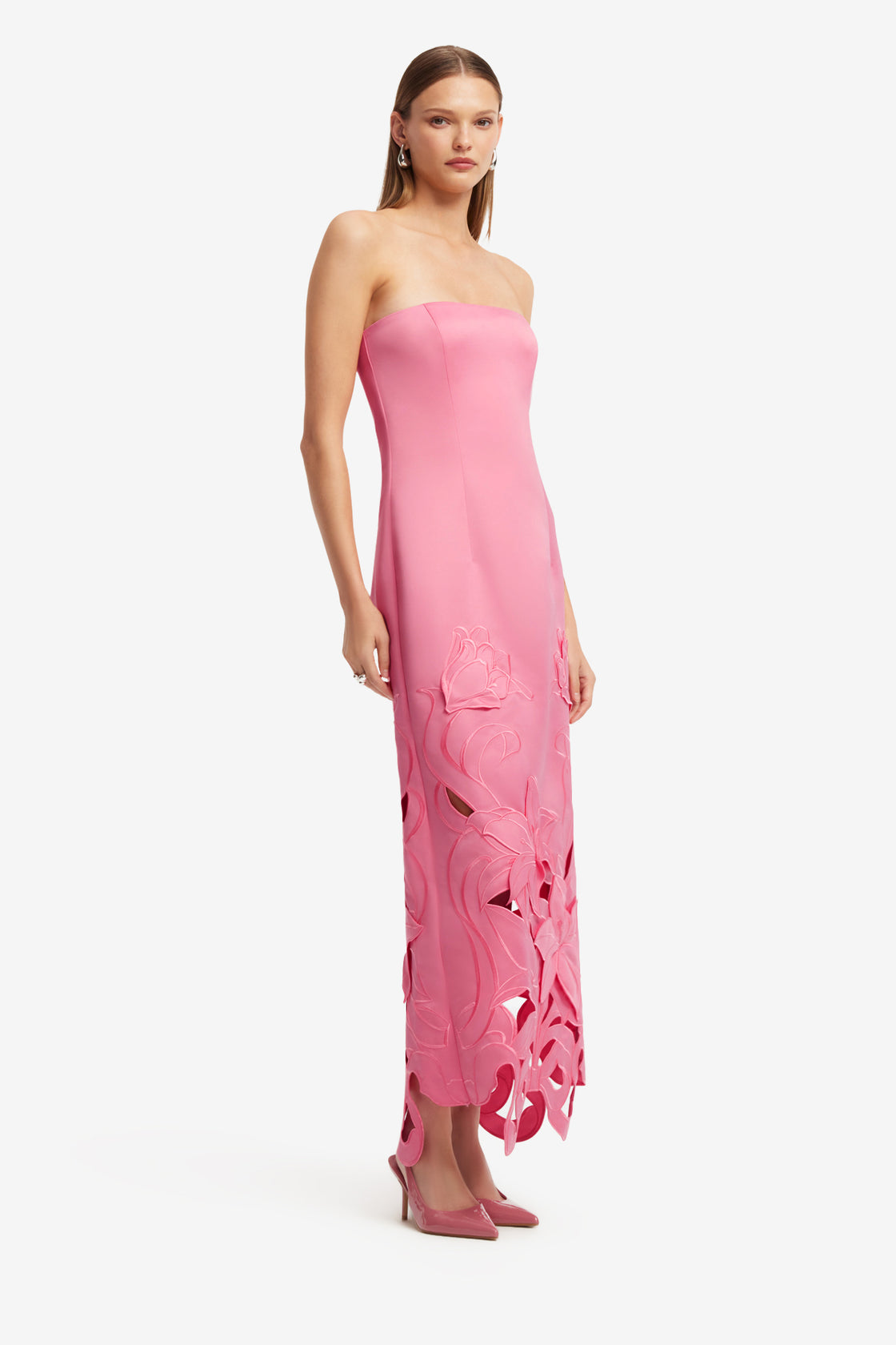 Exclusive LEO LIN Rayna Applique Bustier Maxi Dress - Lily in Fuchsia