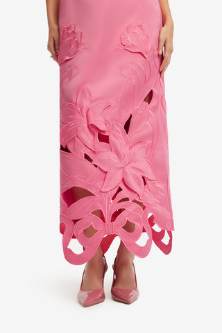 Exclusive LEO LIN Rayna Applique Bustier Maxi Dress - Lily in Fuchsia