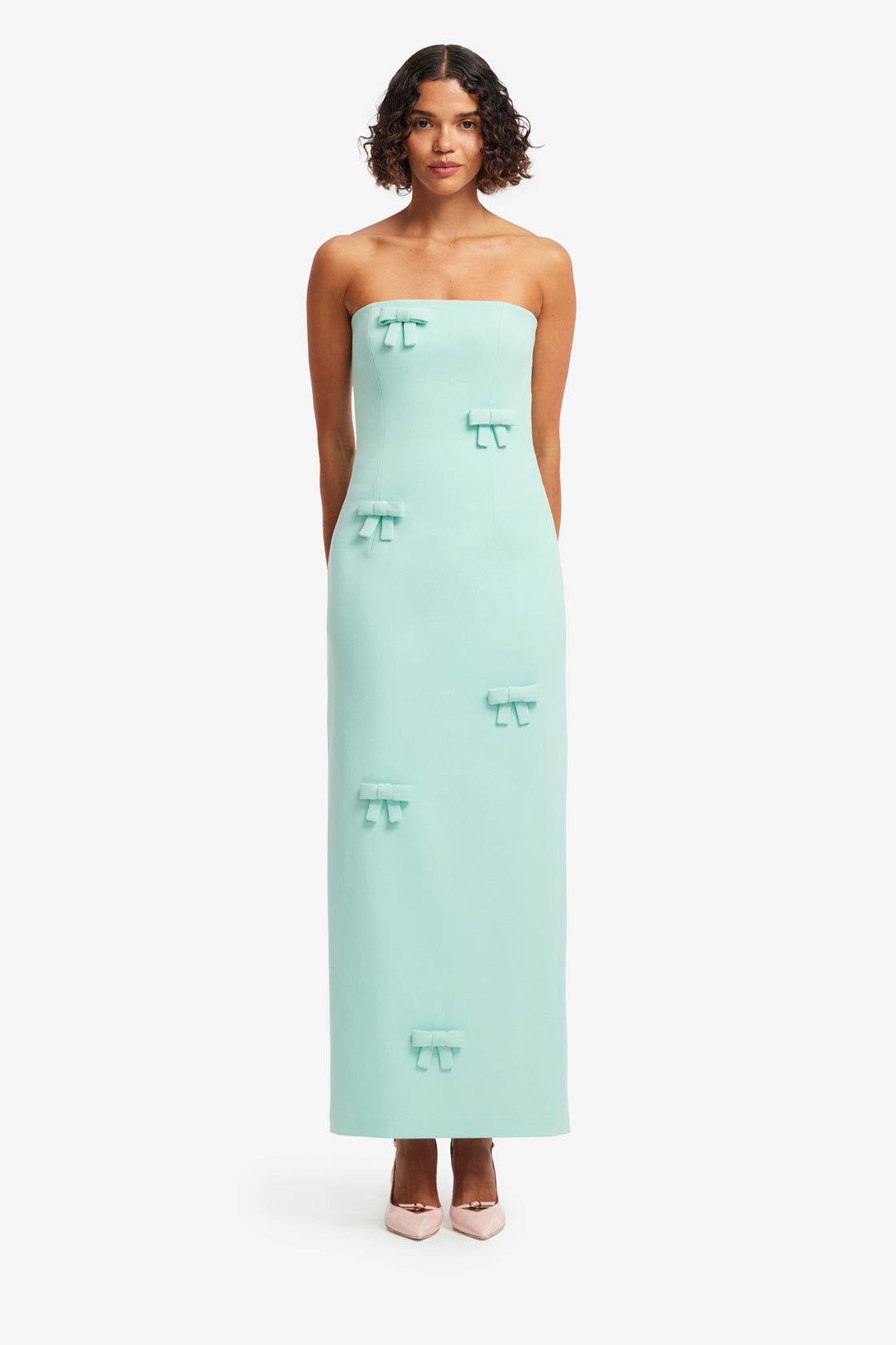 Exclusive LEO LIN Rayna Bow Bustier Maxi Dress - Pale Turquoise