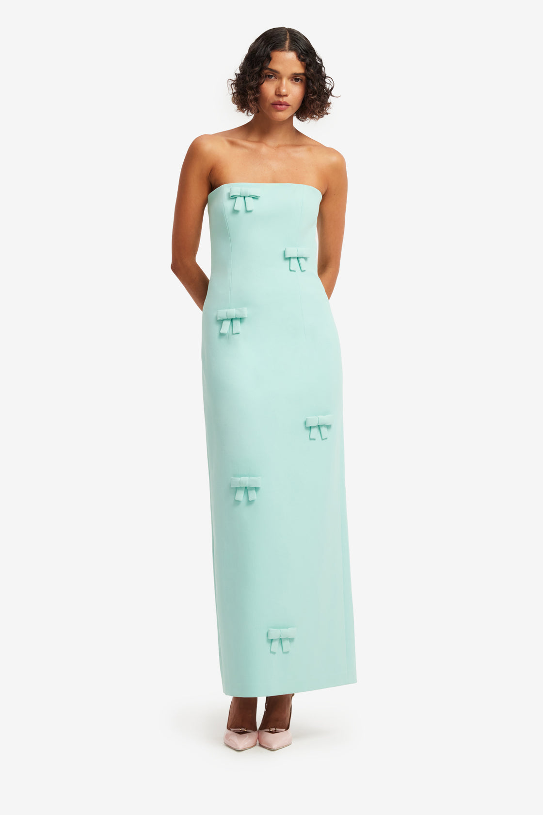 Exclusive LEO LIN Rayna Bow Bustier Maxi Dress - Pale Turquoise
