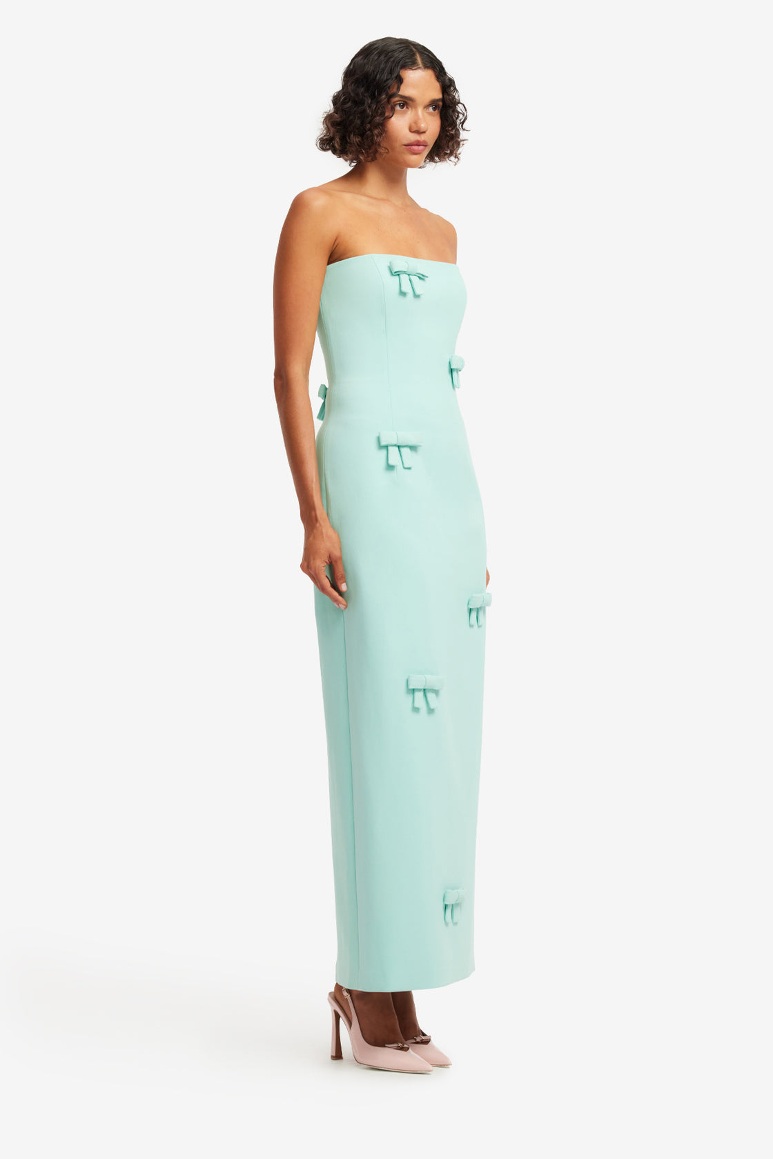Exclusive LEO LIN Rayna Bow Bustier Maxi Dress - Pale Turquoise