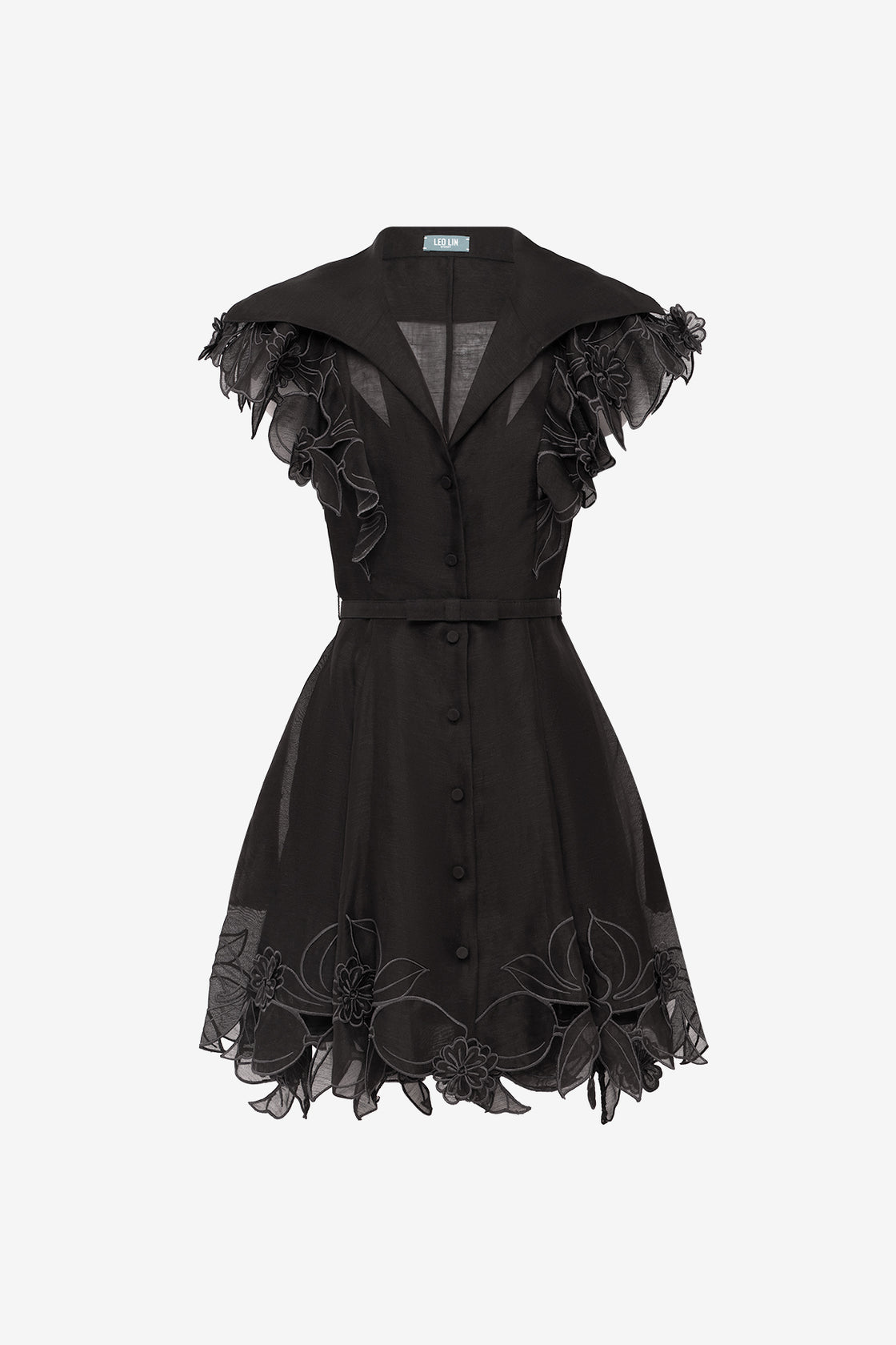 Exclusive LEO LIN Isla Applique Mini Dress - Ebony