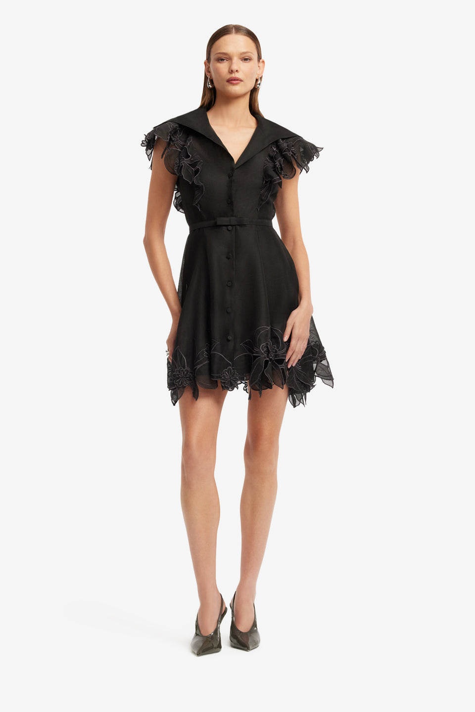 Exclusive LEO LIN Isla Applique Mini Dress - Ebony