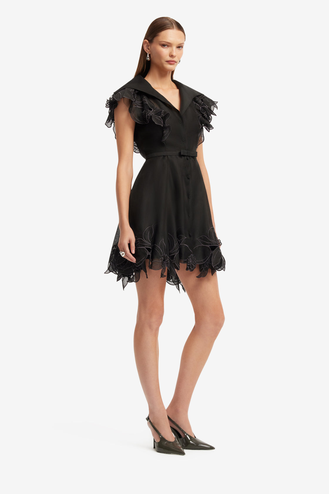 Exclusive LEO LIN Isla Applique Mini Dress - Ebony