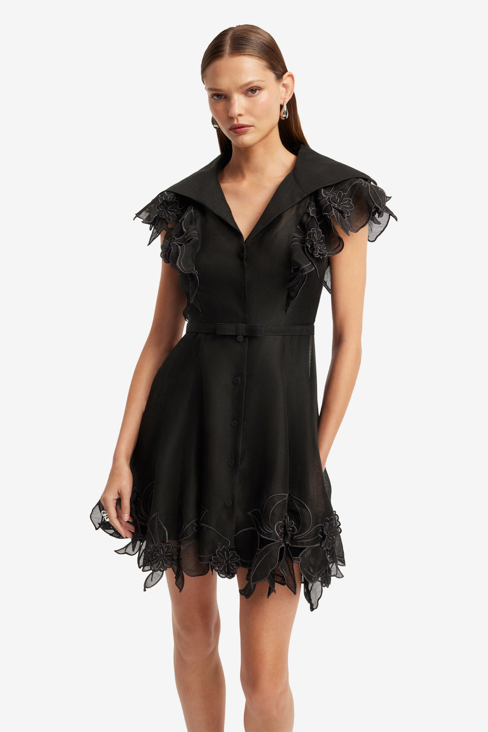 Exclusive LEO LIN Isla Applique Mini Dress - Ebony