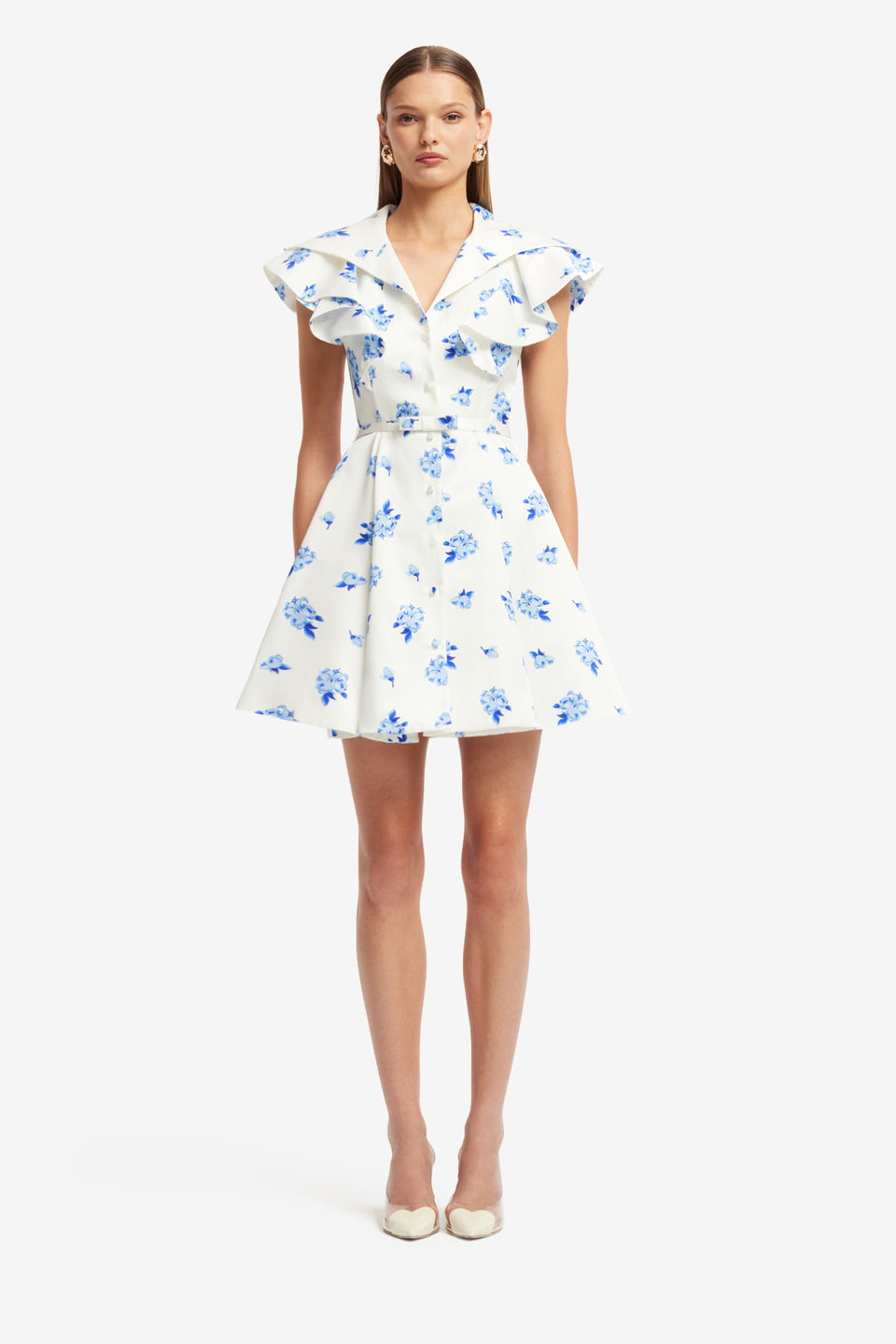 Exclusive LEO LIN Isla Mini Dress - Ditsy Floral Print in Snow