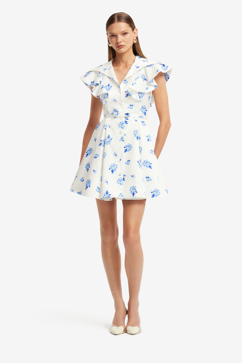 Exclusive LEO LIN Isla Mini Dress - Ditsy Floral Print in Snow