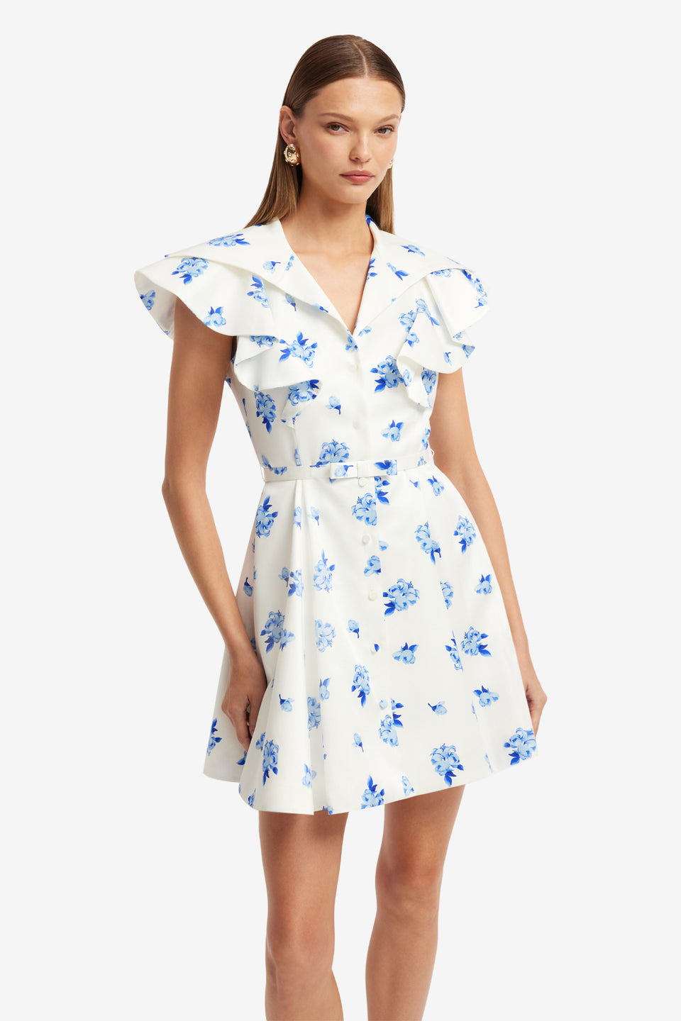 Exclusive LEO LIN Isla Mini Dress - Ditsy Floral Print in Snow