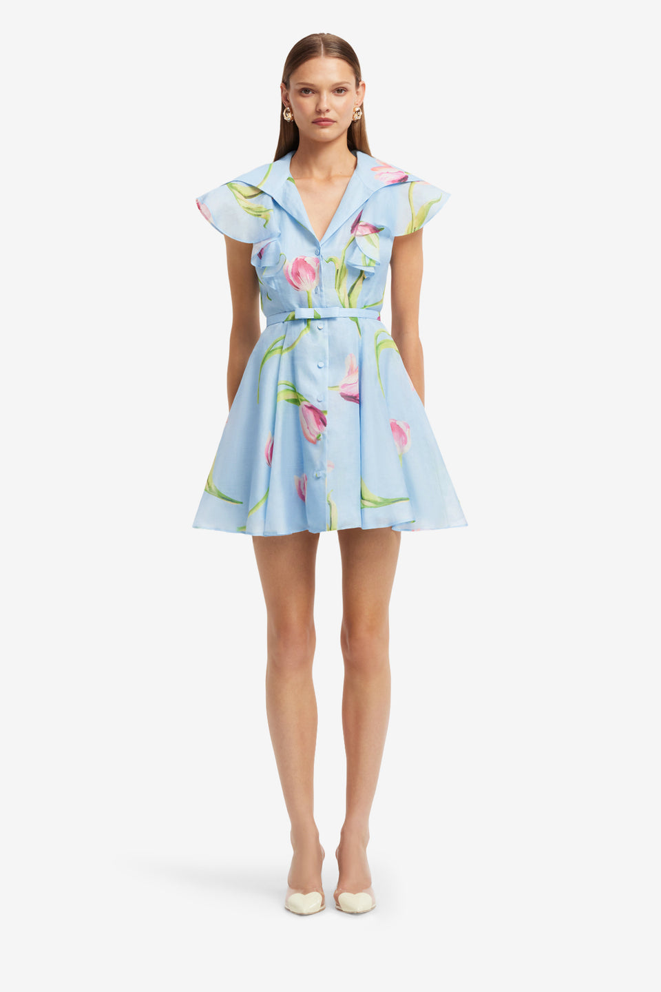 Exclusive LEO LIN Isla Mini Dress - Tulip Print in Blue
